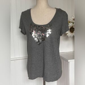 Grey Short Sleeve Tee W/Silver Disc Accent